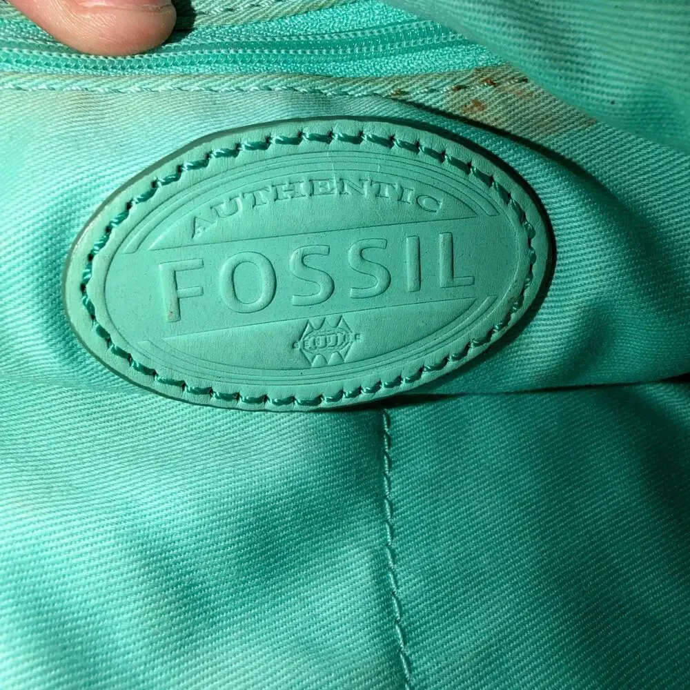 Fossil Mint Green Leather Crossbody Shoulder Bag Vintage Organizer